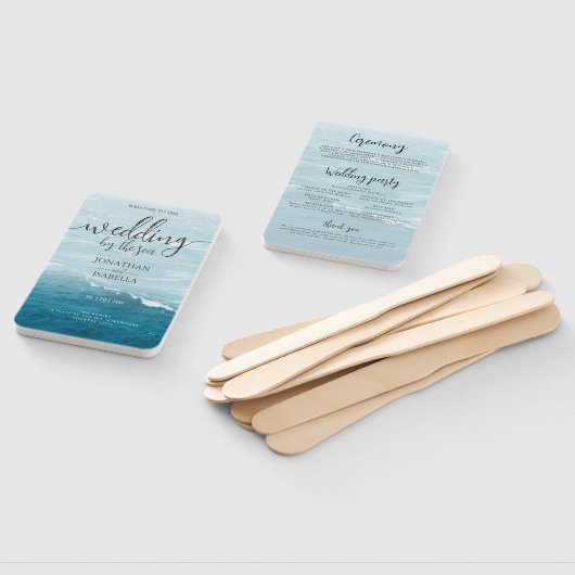 Éventail Mariage d'été au bord de la mer bleue ondulée ombr (Non-assemblé)