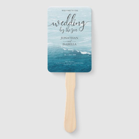 Éventail Mariage d'été au bord de la mer bleue ondulée ombr (Devant)