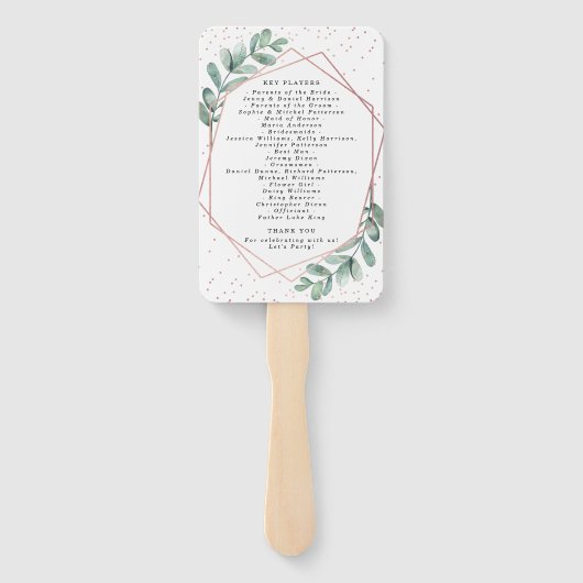 Éventail Mariage d'huile d'or Eucalyptus Rose géométrique (Dos)