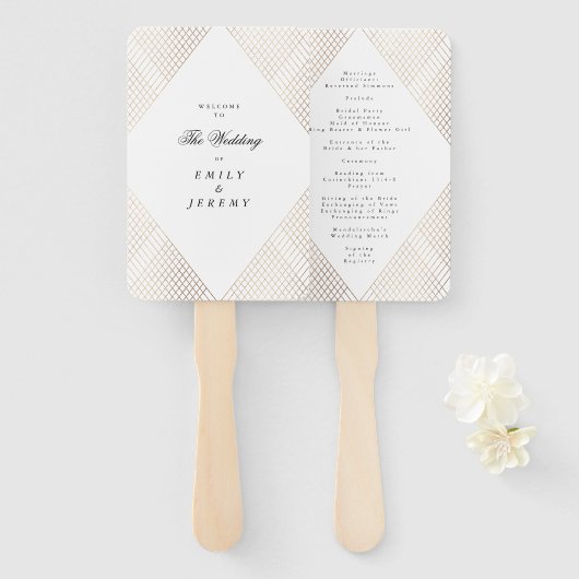 Éventail Mariage Diamond Géométrique White Gold Gatsby (Devant et derrière)