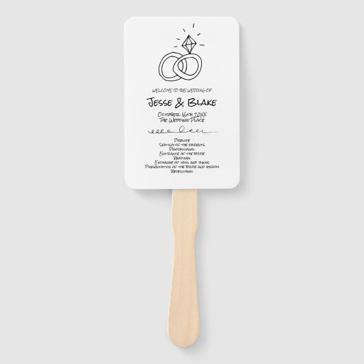 Éventail Mariage d'illustrations de Doodle en noir et blanc (Devant)