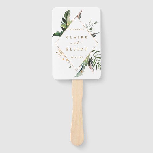 Éventail Mariage d'or de feuillage tropical (Devant)