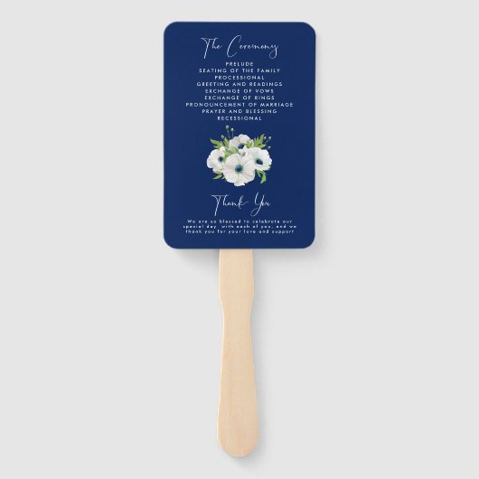 Éventail Mariage du programme de cérémonie | Floral bleu bl (Dos)