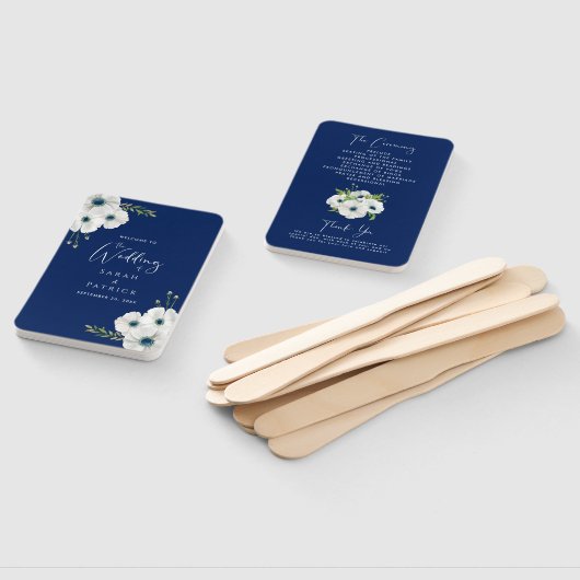 Éventail Mariage du programme de cérémonie | Floral bleu bl (Non-assemblé)