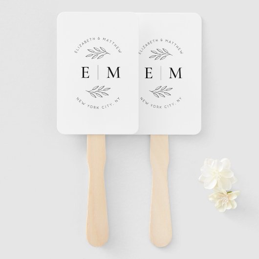 Éventail Mariage Élégant Chic Moderne Simple Chic Monogramm (Devant et derrière)