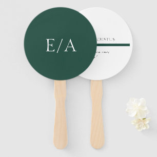 Éventail Mariage Élégant Monogramme Minimaliste Vert Émerau