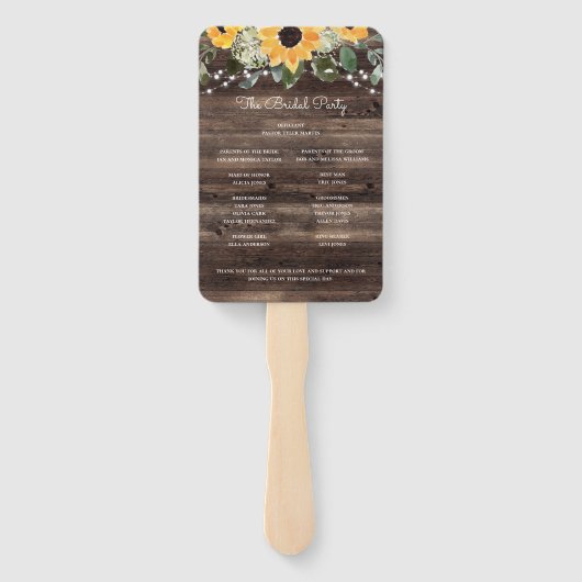 Éventail Mariage en bois de tournesol rustique Eucalyptus (Dos)