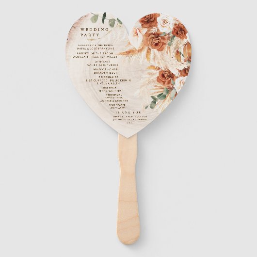 Éventail Mariage en terre cuite en bois de coeur rustique (Dos)