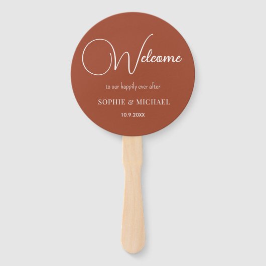 Éventail Mariage Favoriser Brown Blanc Terracotta Fans (Devant)