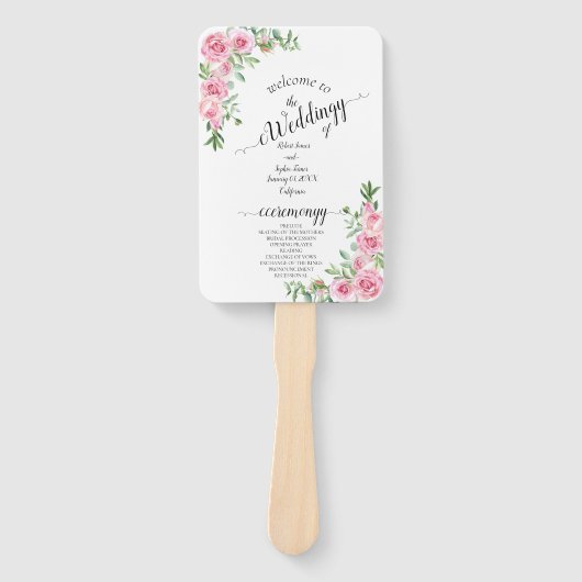 Éventail Mariage Fleur Rose Blush (Devant)