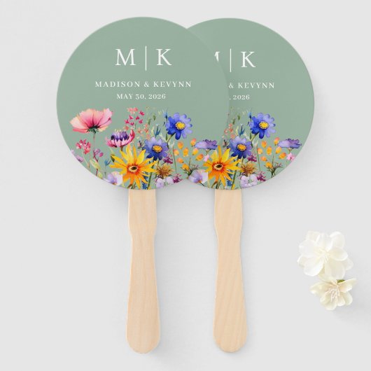 Éventail Mariage fleur sauvage (Devant et derrière)