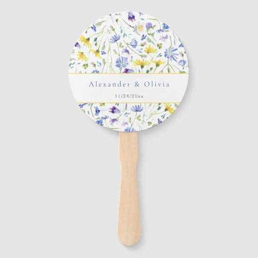 Éventail Mariage Fleur sauvage aquarelle (Dos)