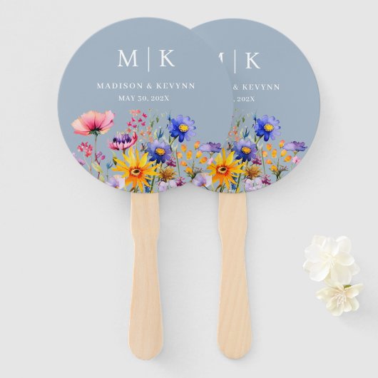 Éventail Mariage Fleur sauvage Elegant Boho (Devant et derrière)