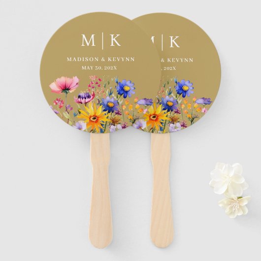 Éventail Mariage Fleur sauvage Elegant Boho (Devant et derrière)