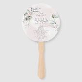 Éventail Mariage | Fleurs roses pâles Feuilles d'argent (Devant)