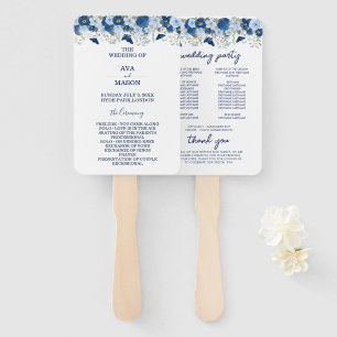 Éventail Mariage floral aquarelle bleu vintage