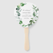 Éventail Mariage floral blanc blanc de couronne de verdure  (Devant)