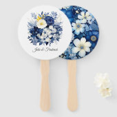 Éventail Mariage floral blanc et marine (Devant et derrière)