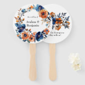 Éventail Mariage floral bleu et orange (Devant et derrière)