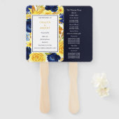 Éventail Mariage Floral bleu Gold Navy (Devant et derrière)