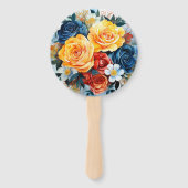 Éventail Mariage floral bleu, orange, jaune et rouge (Dos)
