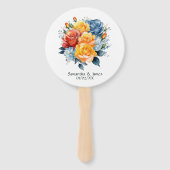 Éventail Mariage floral bleu, orange, jaune et rouge (Devant)