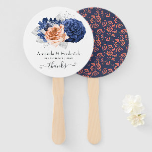 Éventail Mariage Floral Corail, Nuit et Argent