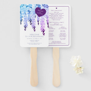 Éventail Mariage Floral de Glycine à l'Aquarelle Violette