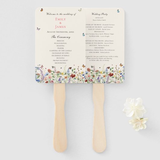 Éventail Mariage Floral Fleur sauvage rustique (Devant et derrière)