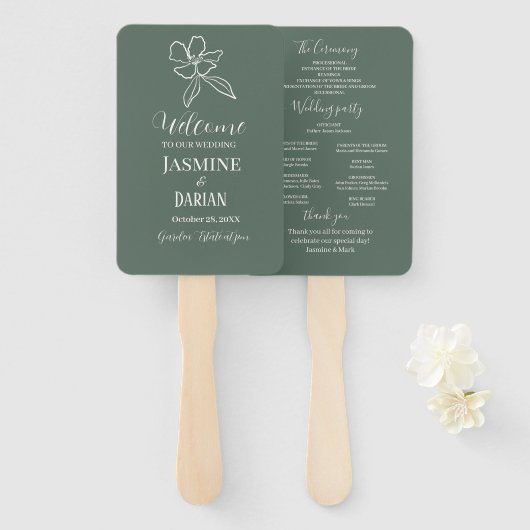 Éventail Mariage floral minimal vert forêt (Devant et derrière)