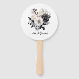 Éventail Mariage floral noir et blanc