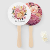 Éventail Mariage floral rose et or (Devant et derrière)