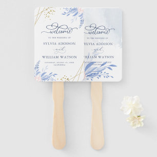 Éventail Mariage floral rose géométrique bleu Dusty