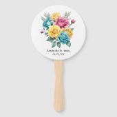 Éventail Mariage floral turquoise, jaune et rose (Devant)
