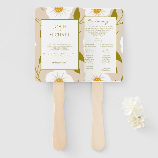 Éventail Mariage Floral Vert Olive (Devant et derrière)