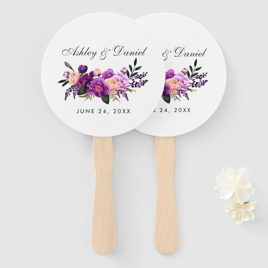 Éventail Mariage floral violet ultra violet (Devant et derrière)