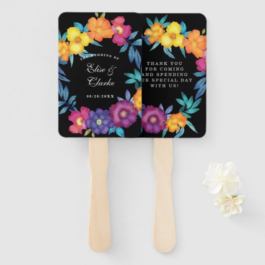 Éventail Mariage Florales Aquarelle Vive Fête Mexicaine (Devant et derrière)