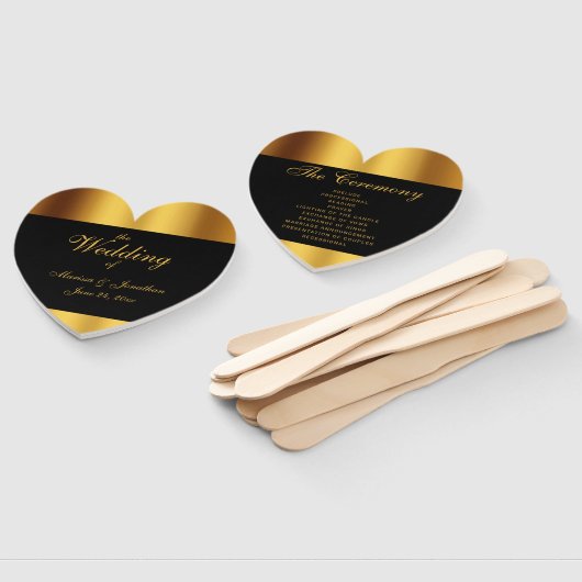 Éventail Mariage frontalier de luxe Black Gold Calligraphie (Non-assemblé)