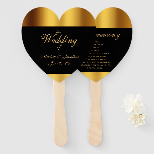 Éventail Mariage frontalier de luxe Black Gold Calligraphie (Devant et derrière)