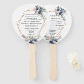 Éventail Mariage géométrique bleu-blanc rose pâle (Devant et derrière)