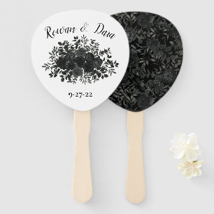 Éventail Mariage gothique Rose noir blanc