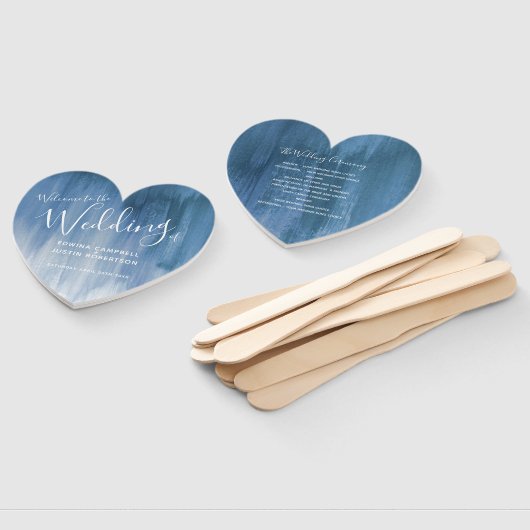 Éventail Mariage gris bleu moderne teinté fans de programme (Non-assemblé)