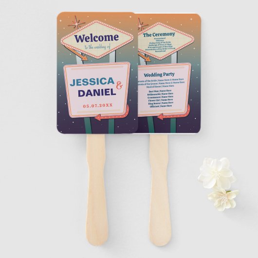 Éventail Mariage Hand Fan Las Vegas Programme Casino (Devant et derrière)