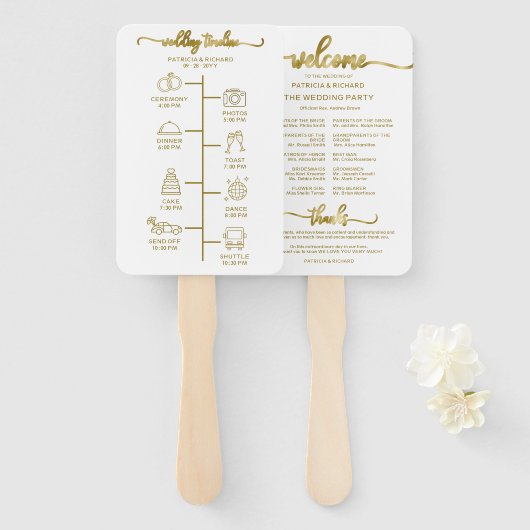 Éventail Mariage Icon Icon Chic Script Wedding Programme (Devant et derrière)