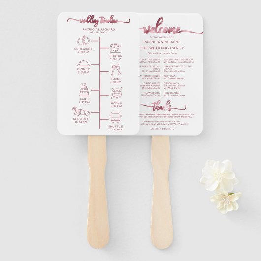 Éventail Mariage Icon Icon Chic Script Wedding Programme (Devant et derrière)