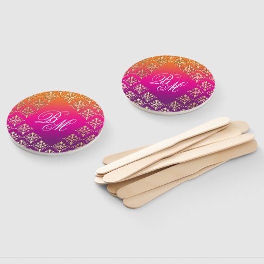 Éventail Mariage indien rose violet orange (Non-assemblé)