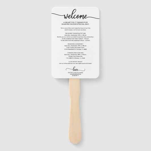 Éventail Mariage Itinéraire Icon Chic Script Mariage Bienve (Dos)