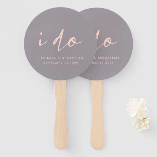 Éventail Mariage Jour Moderne Élégant Script I Do Grey (Devant et derrière)