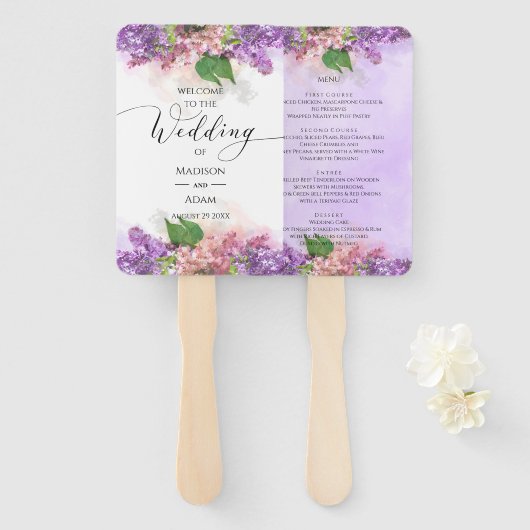 Éventail Mariage Lilac Fleurs violettes et roses (Devant et derrière)