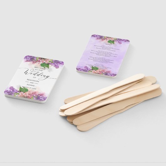 Éventail Mariage Lilac Fleurs violettes et roses (Non-assemblé)